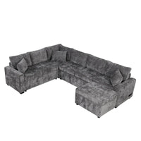 Canapé sectionnel en chenille avec canapé-lit escamotable, canapé-lit en forme de L avec ottoman de rangement, 3 coussins et prises de charge