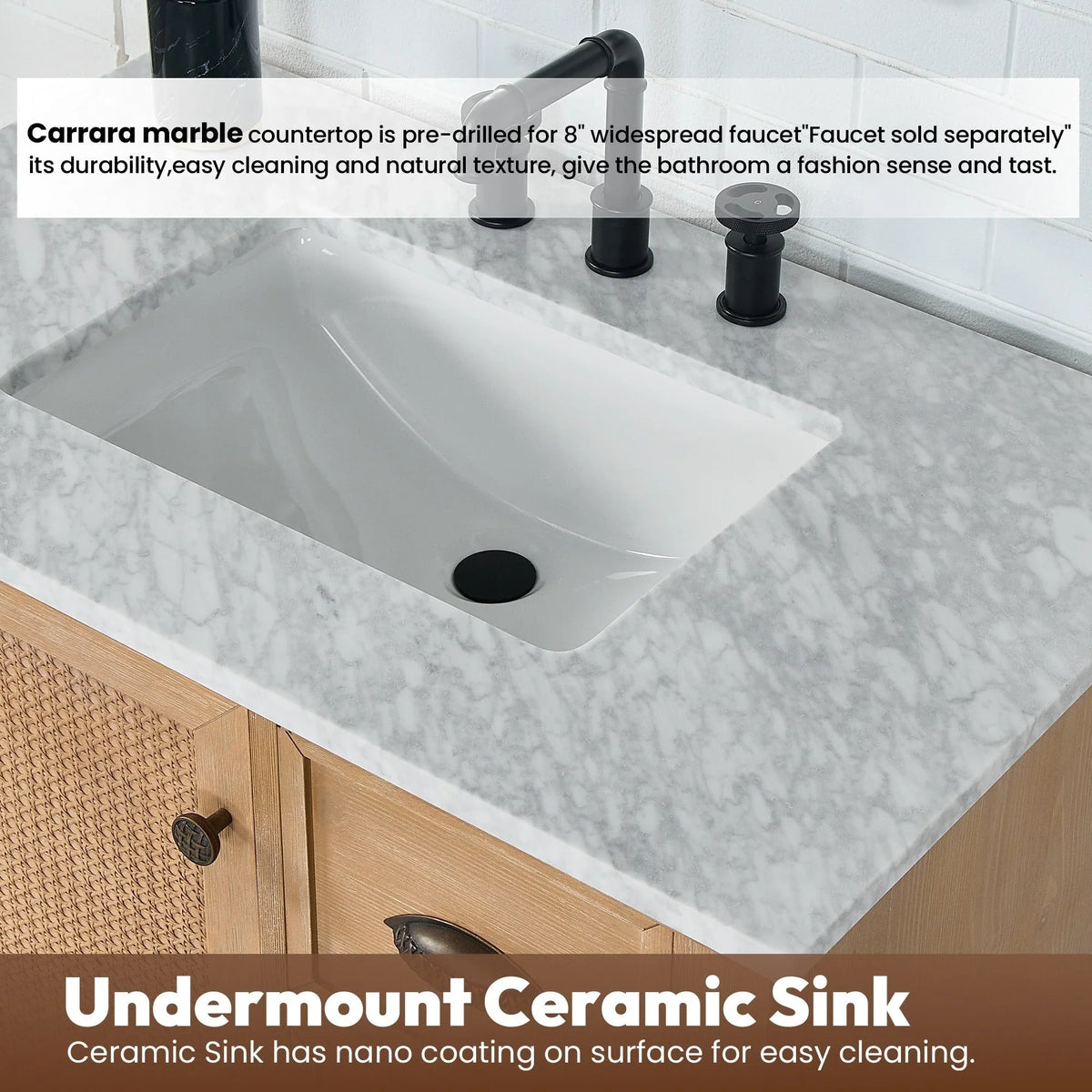 Hervas Meuble-lavabo avec dessus en marbre naturel sans miroir