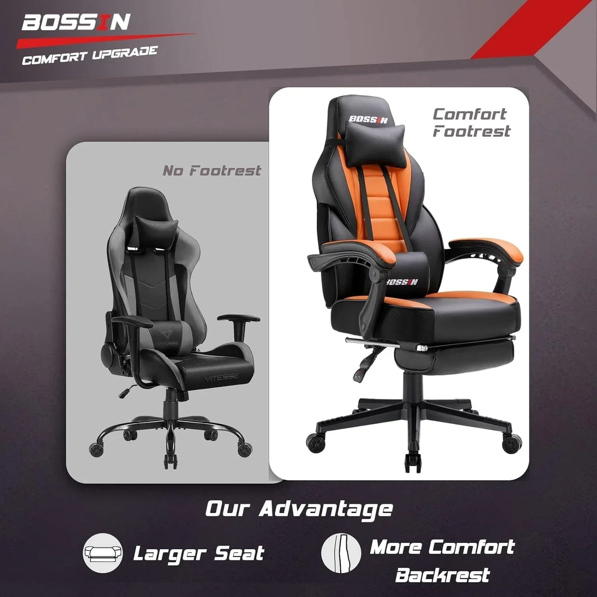 BOSSIN Chaise de gaming style racing, chaise de gamer grande et haute 300 lb à dossier haut chaise informatique