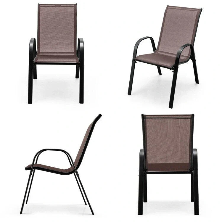 Lot de 4 chaises de salle à manger empilables avec accoudoirs pour patio - 73,7 x 54,6 x 90,2 cm (L x l x H)