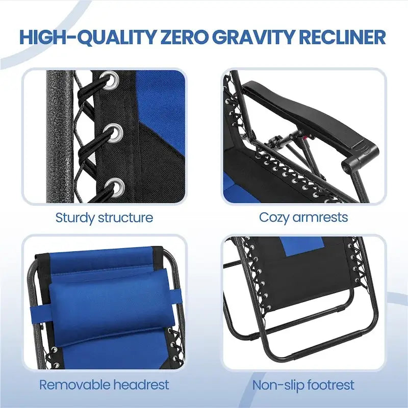 Yaheetech Lot de 2 chaises zéro gravité d'extérieur rembourrées 26in, chaise longue de patio de camping avec accoudoirs et oreiller
