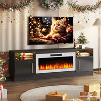 Bossin Meuble TV avec foyer 70 avec foyer électrique 36, meuble TV pour téléviseurs jusqu'à 80, LED 16 couleurs/meuble de divertissement