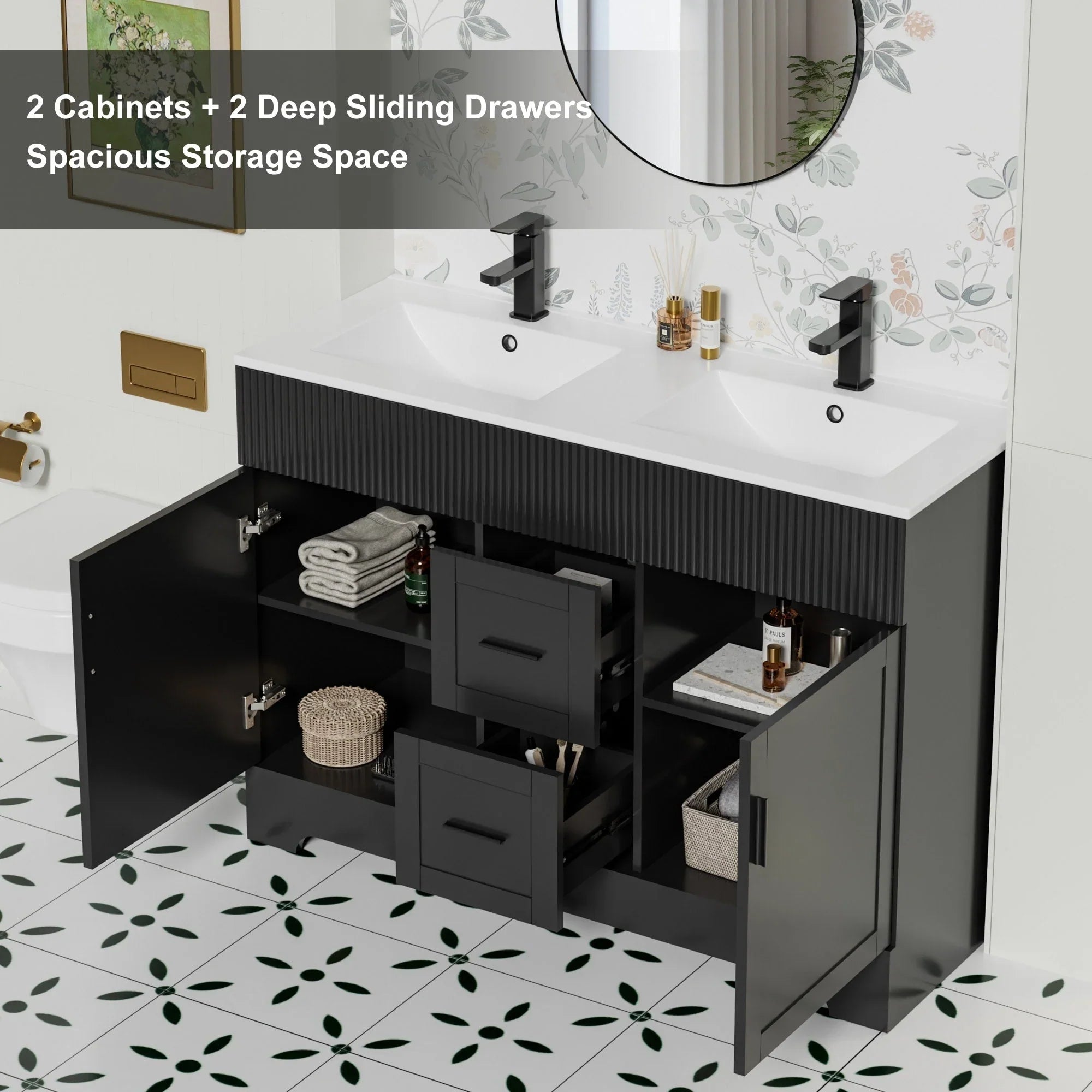 Wavy Line Ensemble meuble-lavabo de salle de bain 30/36/48 avec vasque & robinet