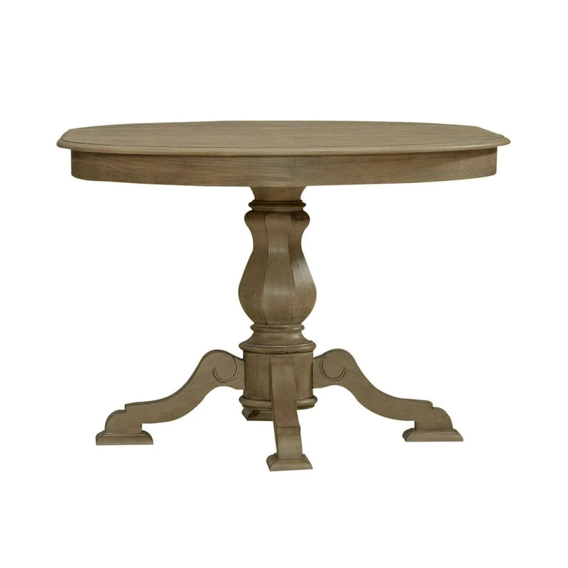 Table à dîner ronde sur pied Magnolia Manor avec rallonges escamotables - 2 finitions