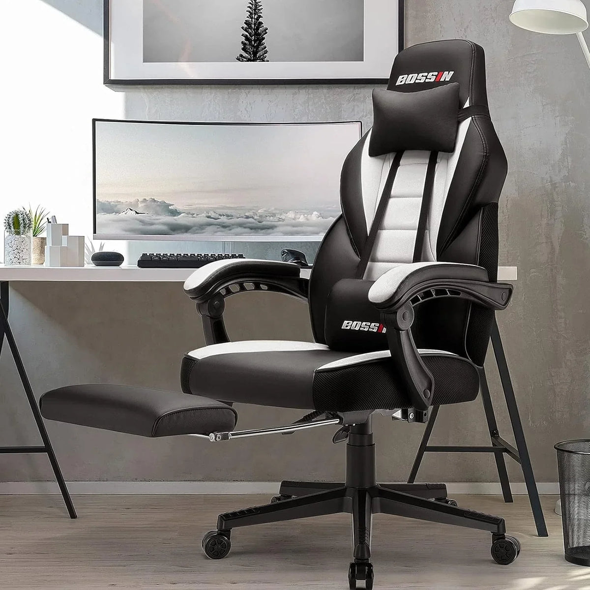 BOSSIN Chaise de gaming style racing, chaise de gamer grande et haute 300 lb à dossier haut chaise informatique