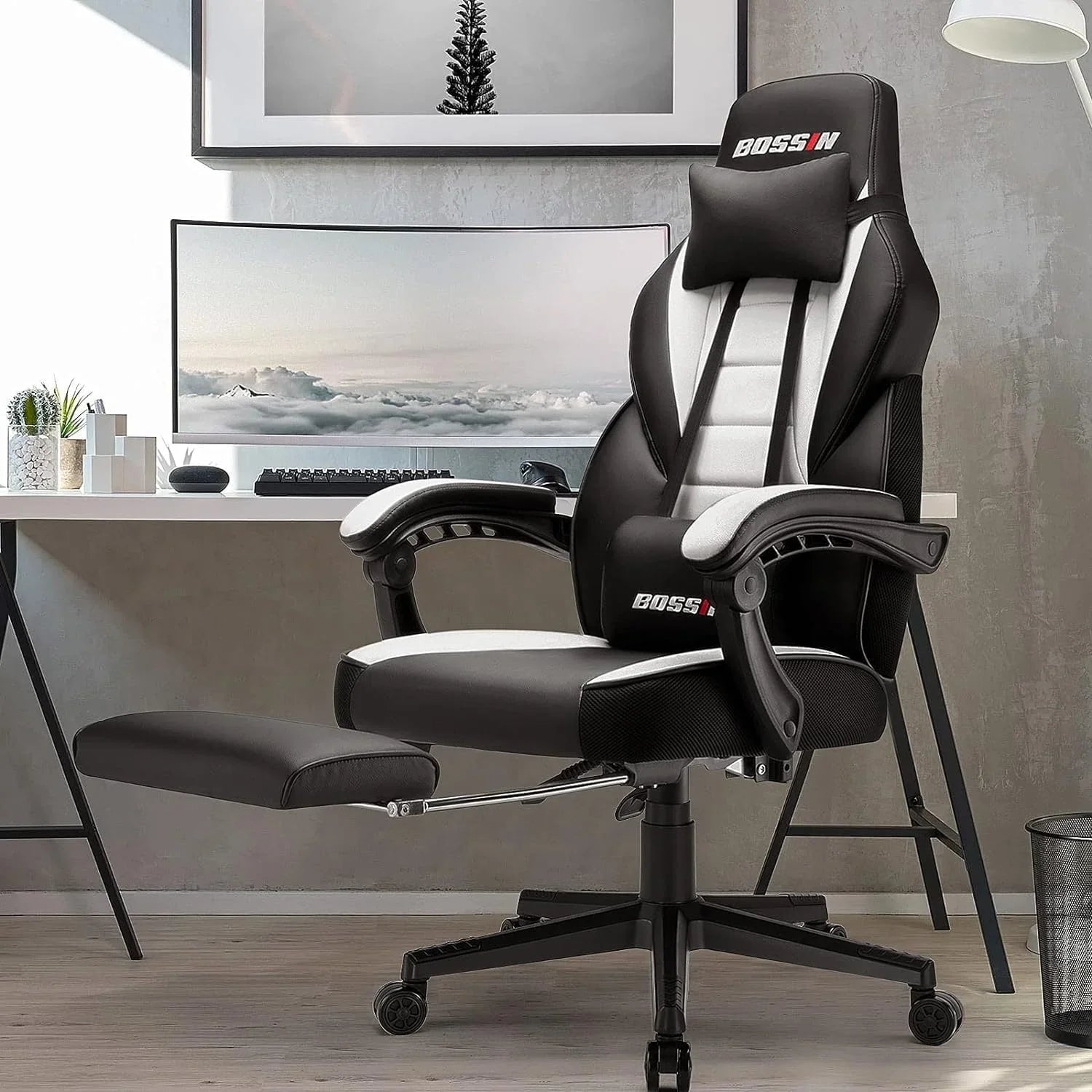 BOSSIN Chaise de gaming style racing, chaise de gamer grande et haute 300 lb à dossier haut chaise informatique