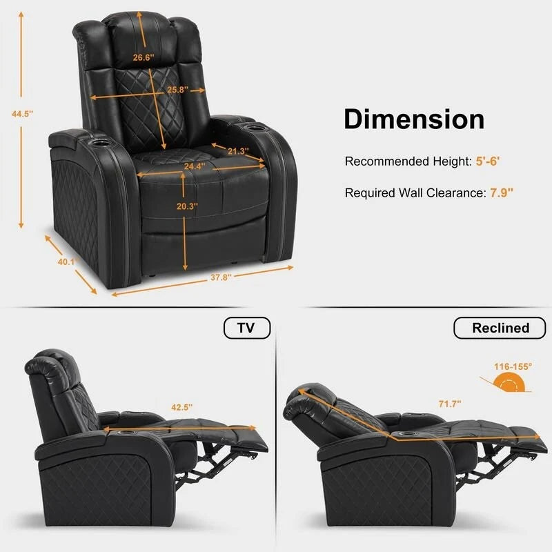 MCombo Fauteuil inclinable électrique avec appui-tête réglable, siège de home cinéma double moteur avec port USB, cuir respirant HTS411