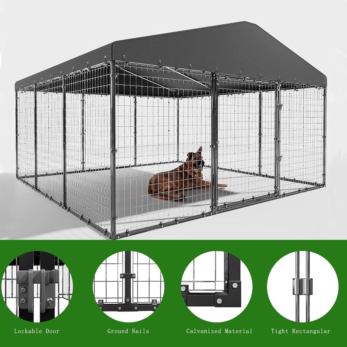 Grand chenil d'extérieur pour chien L 118 x P 118 x H 70, cage robuste pour chien avec toit imperméable
