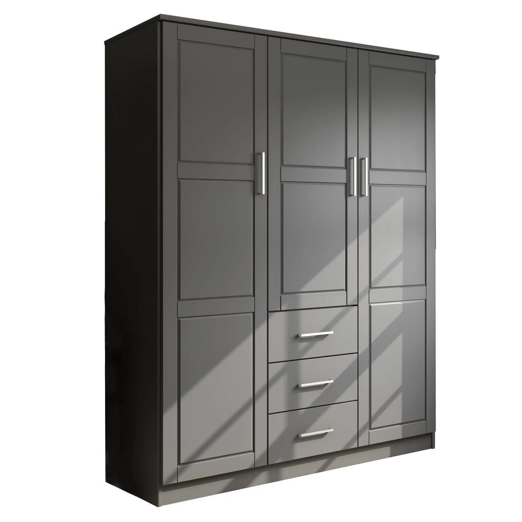 Palace Imports Armoire-penderie Cosmo 3 portes 100% bois massif avec portes en bois massif ou miroir