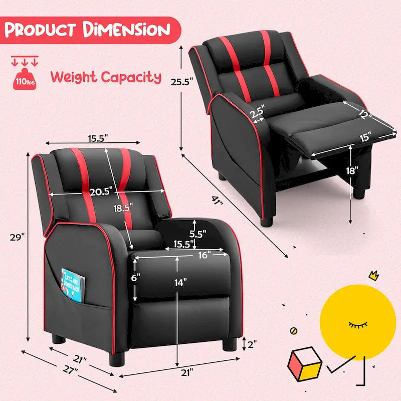 Fauteuil Inclinable Enfant Gymax Ergonomique en Cuir avec Repose-Pieds