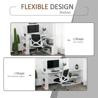 Bureau d'angle en L rotatif à 360° HOMCOM : Blanc, avec étagères de rangement