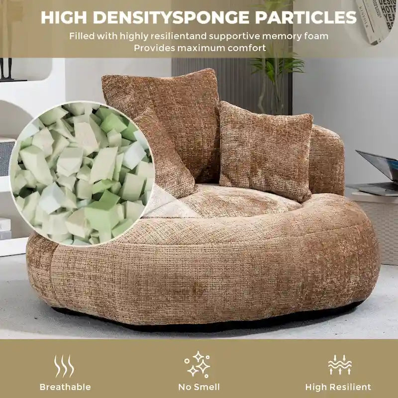 Canapé paresseux à dossier haut en chenille avec 3 coussins et pouf surdimensionné