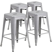 Lot de 4 tabourets de comptoir sans dossier en métal de 61 cm, pour l'intérieur ou l'extérieur, avec assise carrée