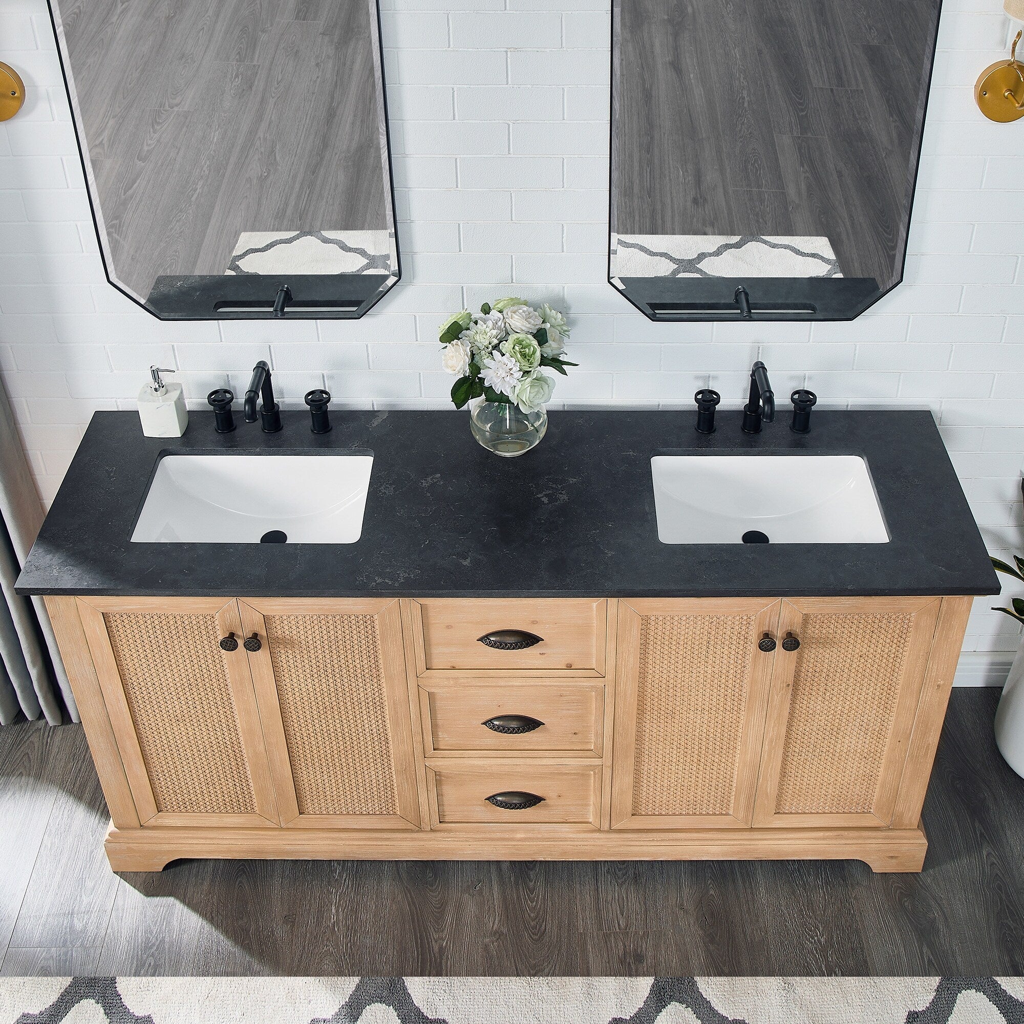 Hervas Meuble-lavabo avec dessus en marbre naturel sans miroir