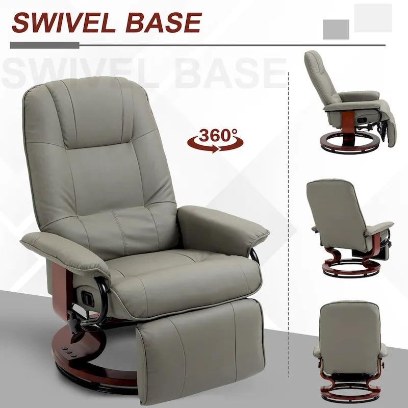 Fauteuil Inclinable HomCom en Similicuir Réglable Manuel à Base Pivotante avec Repose-Pieds Confortable et Relaxant