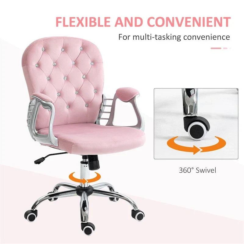 Fauteuil de bureau à hauteur réglable en velours avec accoudoirs rembourrés et roulettes - S.O.