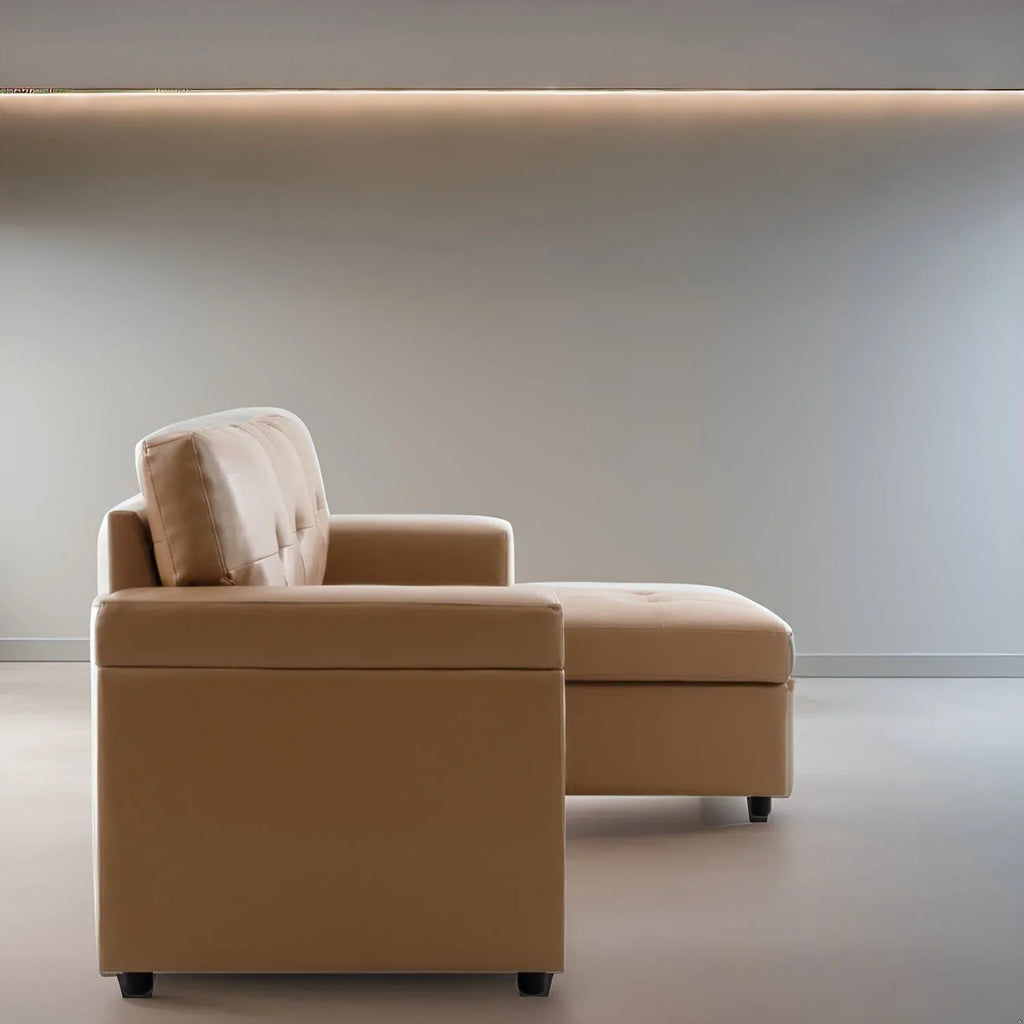 Canapé sectionnel convertible réversible avec lit escamotable, méridienne de rangement dissimulée et pieds durables