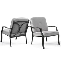 Gymax Lot de 2 chaises de salle à manger d'extérieur en métal robustes avec coussins