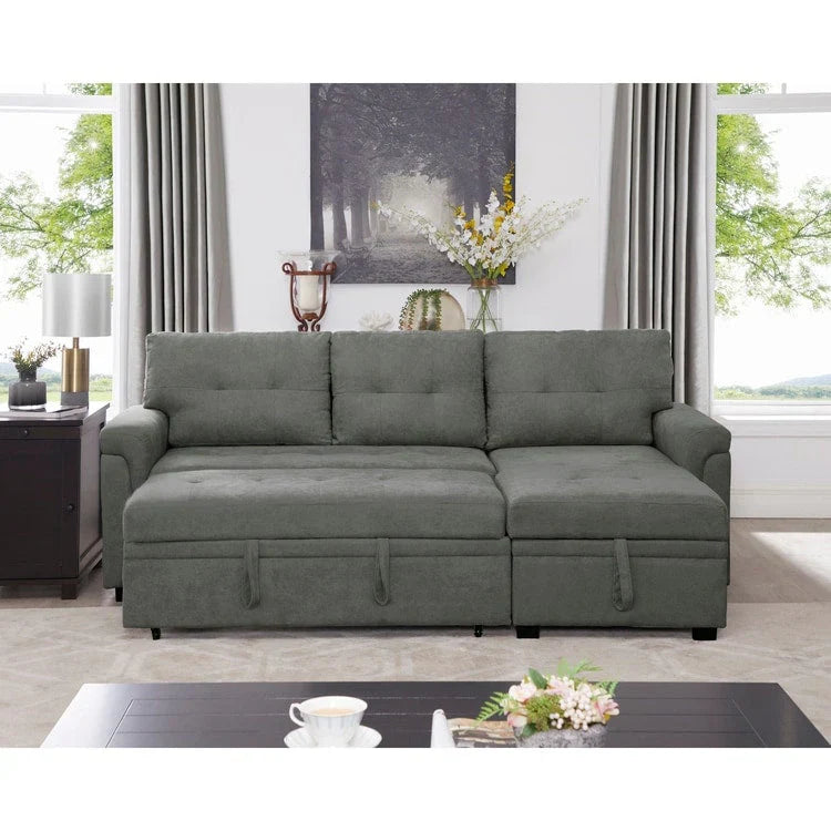 Canapé sectionnel réversible avec lit escamotable, méridienne de rangement dissimulée, pieds durables,