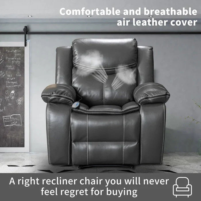 Fauteuil inclinable de massage et chaleur en cuir durable à assise large