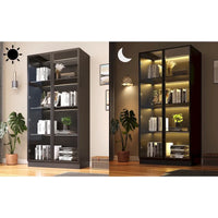 Vitrine de rangement, vitrine avec portes en verre trempé, vitrine avec 4 étagères de rangement