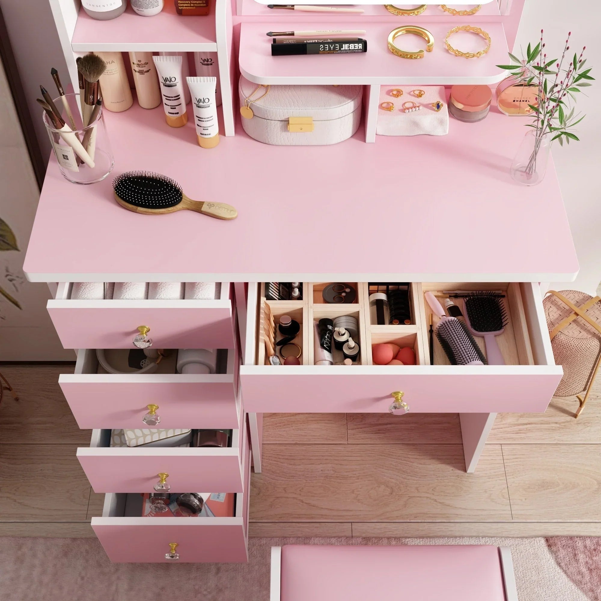 Ensemble coiffeuse table de maquillage avec lumière LED & miroir & tabouret