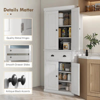Meuble de rangement de cuisine autoportant traditionnel de 72 pouces avec 4 portes et 3 étagères réglables, grand tiroir central