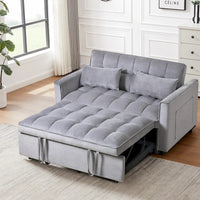 Causeuse de futon moderne en velours avec dossier inclinable et poches, 2 places – Gris foncé / Gris clair / Bleu / Noir