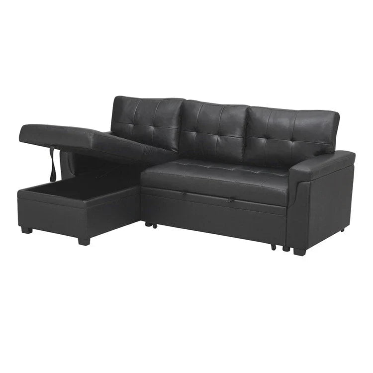 Canapé sectionnel convertible réversible avec lit escamotable, méridienne de rangement dissimulée et pieds durables