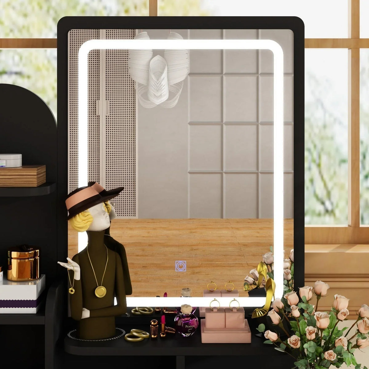 Ensemble coiffeuse table de maquillage avec lumière LED & miroir & tabouret