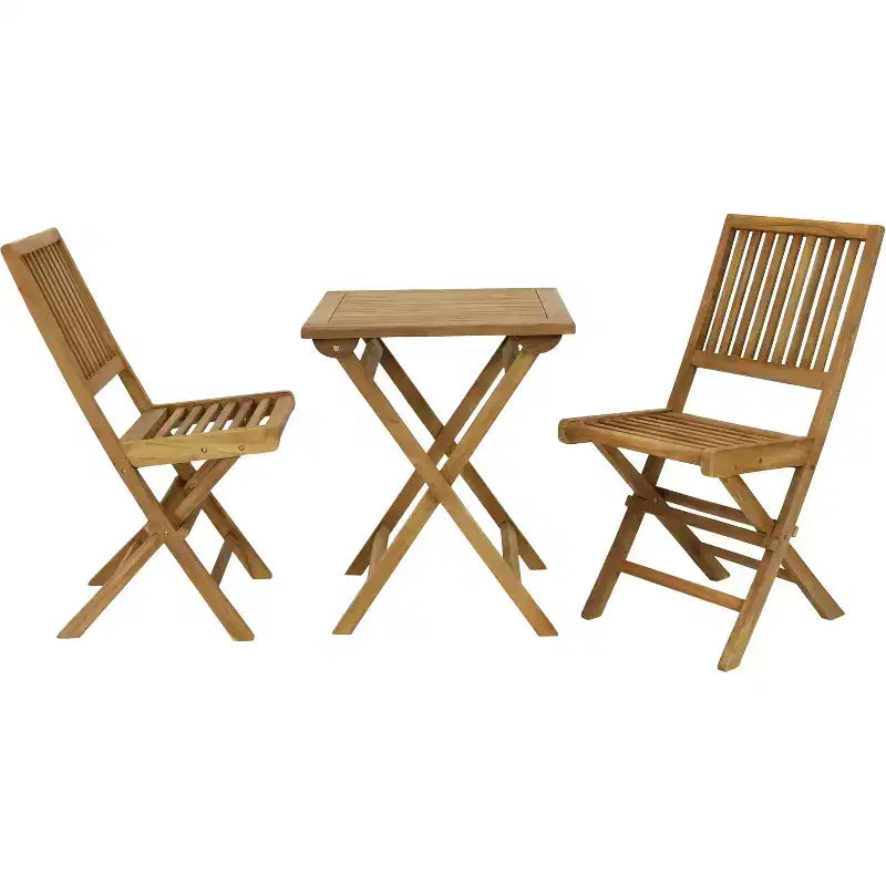 Sunnydaze Ensemble bistro pliant Nantasket en teck massif d'extérieur avec finition teintée - Table et chaises - Marron - 3 pièces