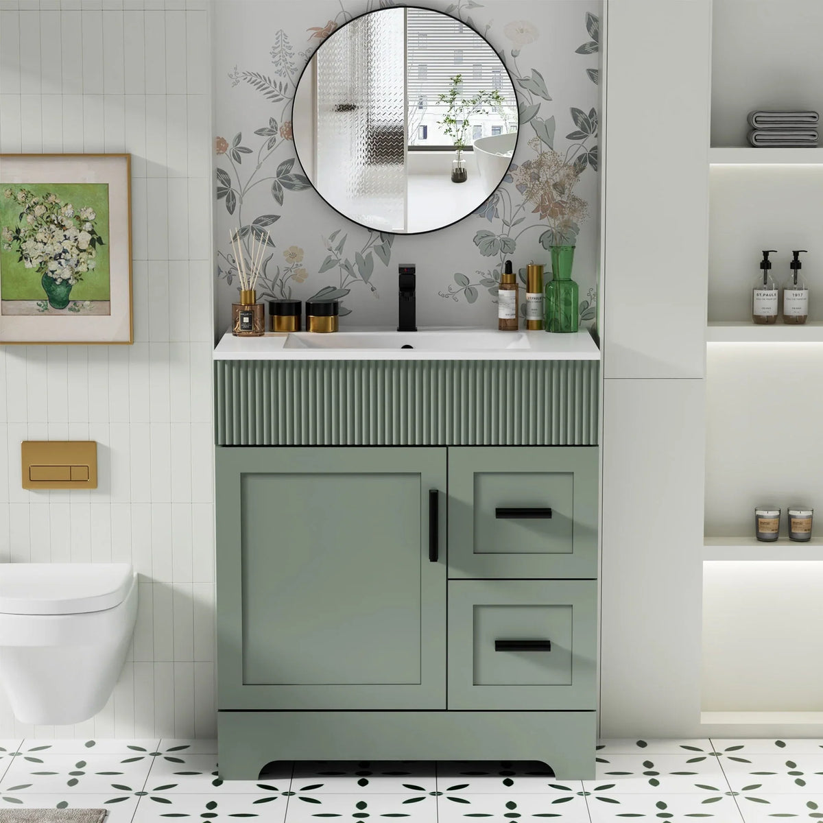 Wavy Line Ensemble meuble-lavabo de salle de bain 30/36/48 avec vasque & robinet