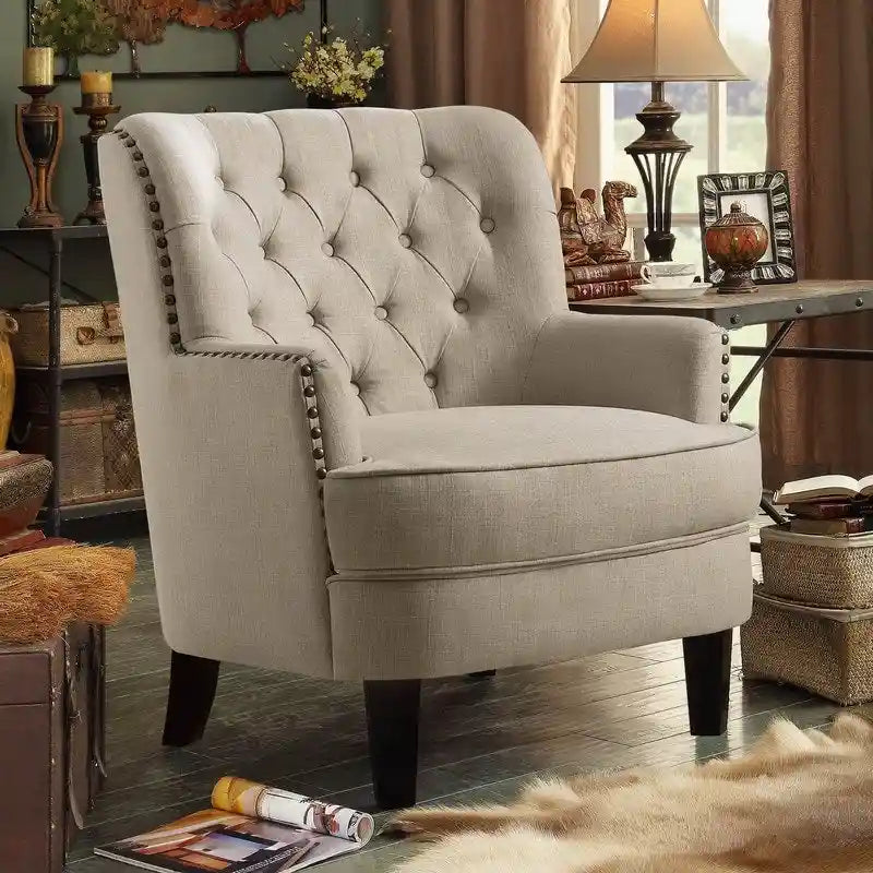 Moser Bay Mignon fauteuil d'appoint à oreilles capitonné en velours / lin 30 de large