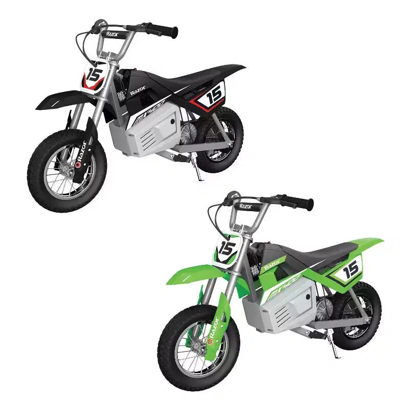 Razor MX400 Rocket de Saleté pour Enfants et Adolescents 24V Moto de Motocross Électrique à Couple Élevé, Jouet, Vitesse jusqu'à 22,5 km/h, Noir et Vert, Lot de 2