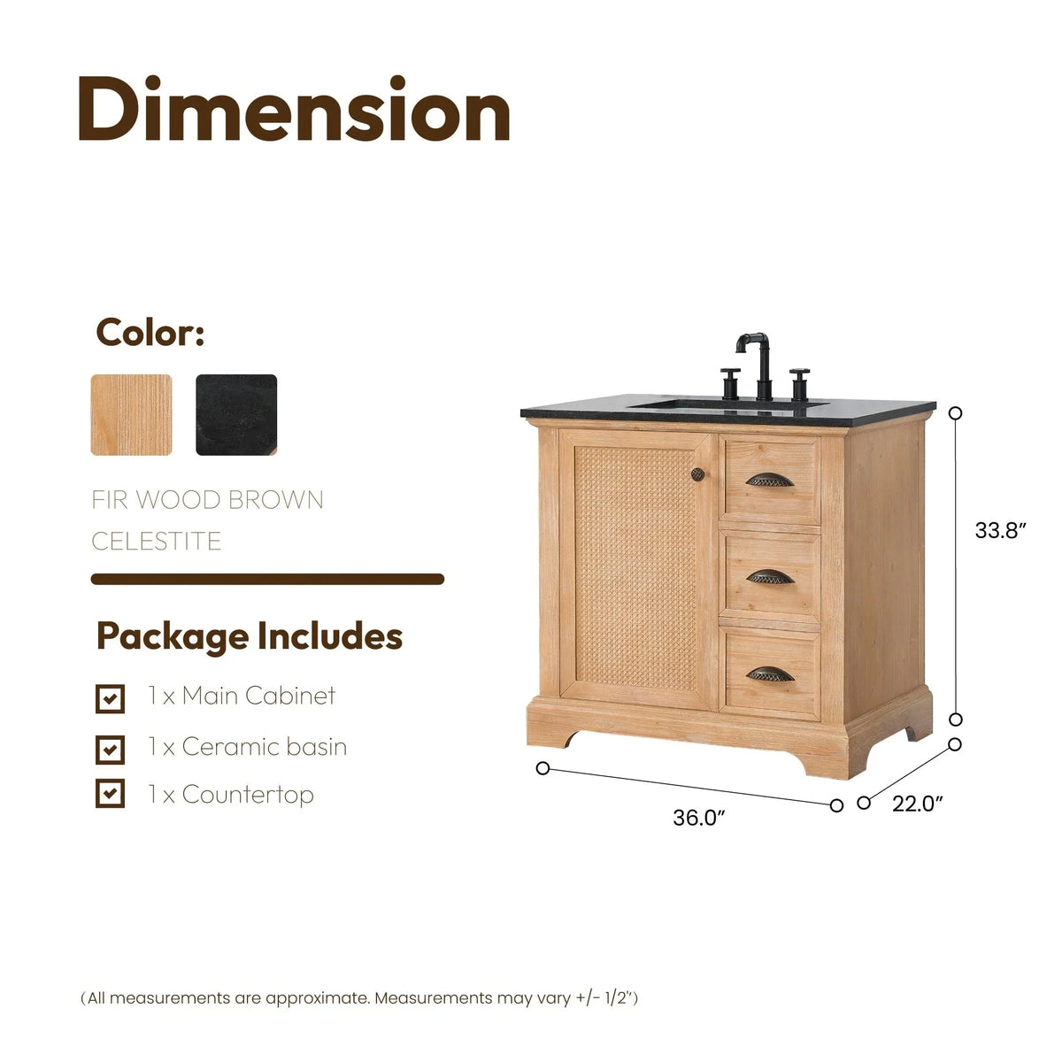 Hervas Meuble-lavabo avec dessus en marbre naturel sans miroir