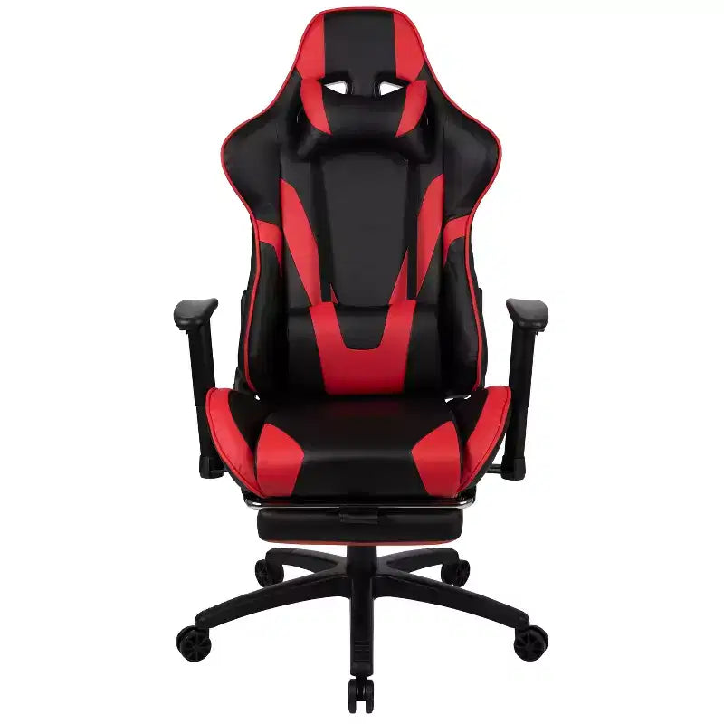 Chaise de jeu Flash Furniture X30 Chaise de bureau ergonomique de course avec dossier entièrement inclinable et repose-pieds coulissant en cuir souple rouge