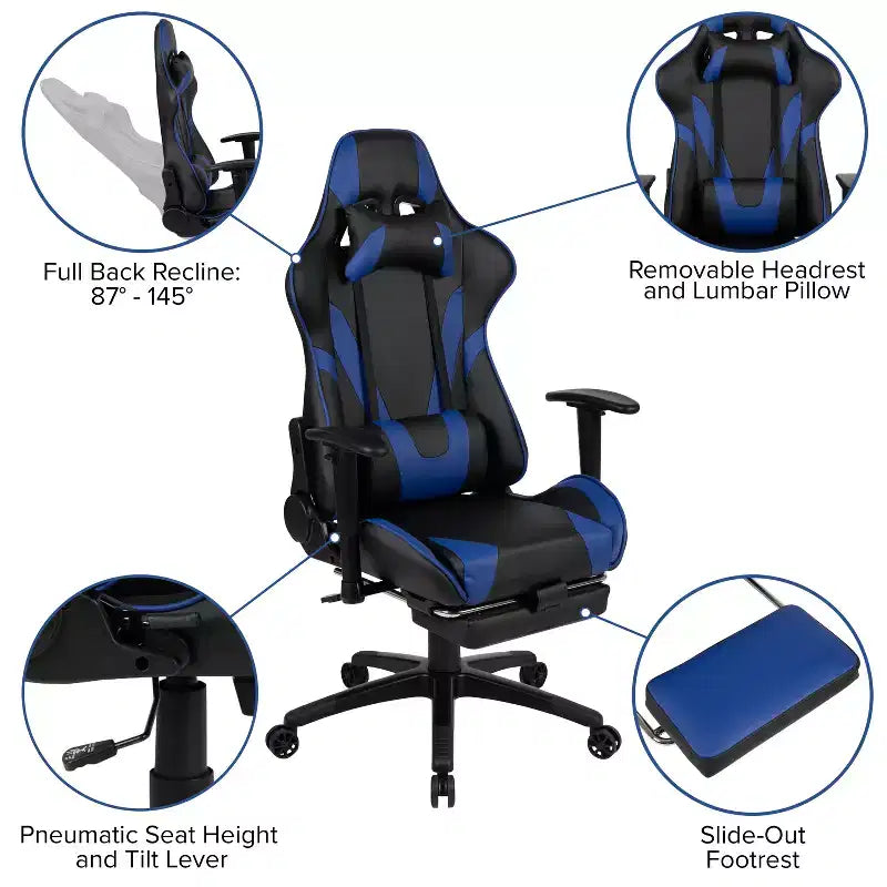 Chaise de jeu Flash Furniture X30 Chaise de bureau ergonomique de course avec dossier entièrement inclinable et repose-pieds coulissant en cuir souple rouge