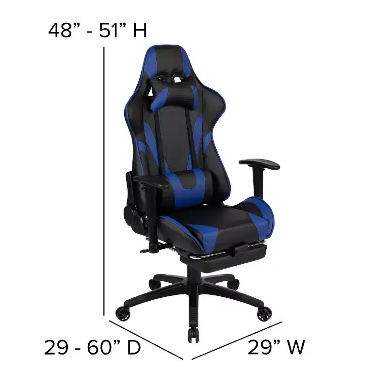 Chaise de jeu Flash Furniture X30 Chaise de bureau ergonomique de course avec dossier entièrement inclinable et repose-pieds coulissant en cuir souple rouge