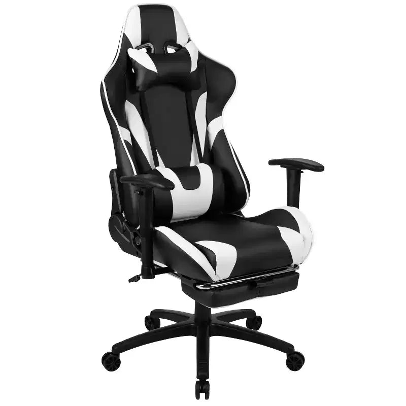 Chaise de jeu Flash Furniture X30 Chaise de bureau ergonomique de course avec dossier entièrement inclinable et repose-pieds coulissant en cuir souple rouge