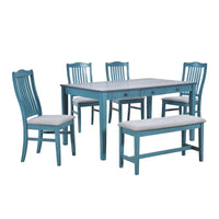 Ensemble de salle à manger 6 pièces en bois avec 4 chaises et un banc, table avec tiroir