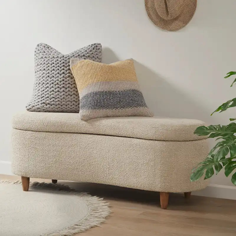 INK+IVY Bailey banc de rangement en bouclette taupe à dessus basculant