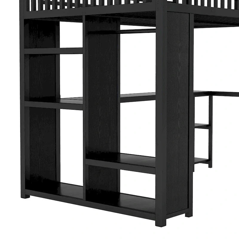 Cadre de lit mezzanine taille Full XL avec penderie intégrée