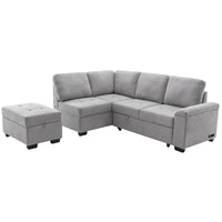 Canapé d'angle convertible 5 places en L 84,75 po avec pouf de rangement, rangement de bras dissimulé et chargement USB pour salon