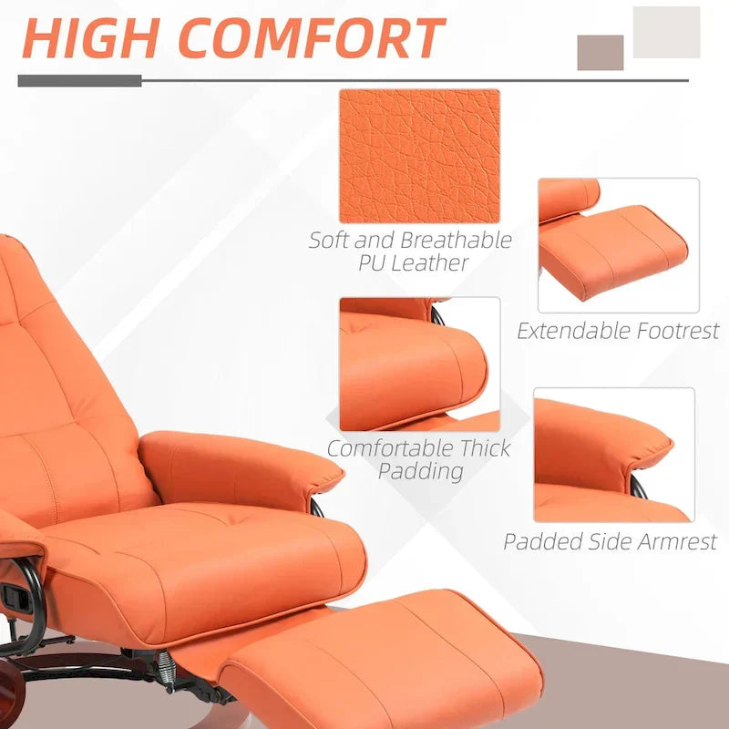 Fauteuil Inclinable HomCom en Similicuir Réglable Manuel à Base Pivotante avec Repose-Pieds Confortable et Relaxant