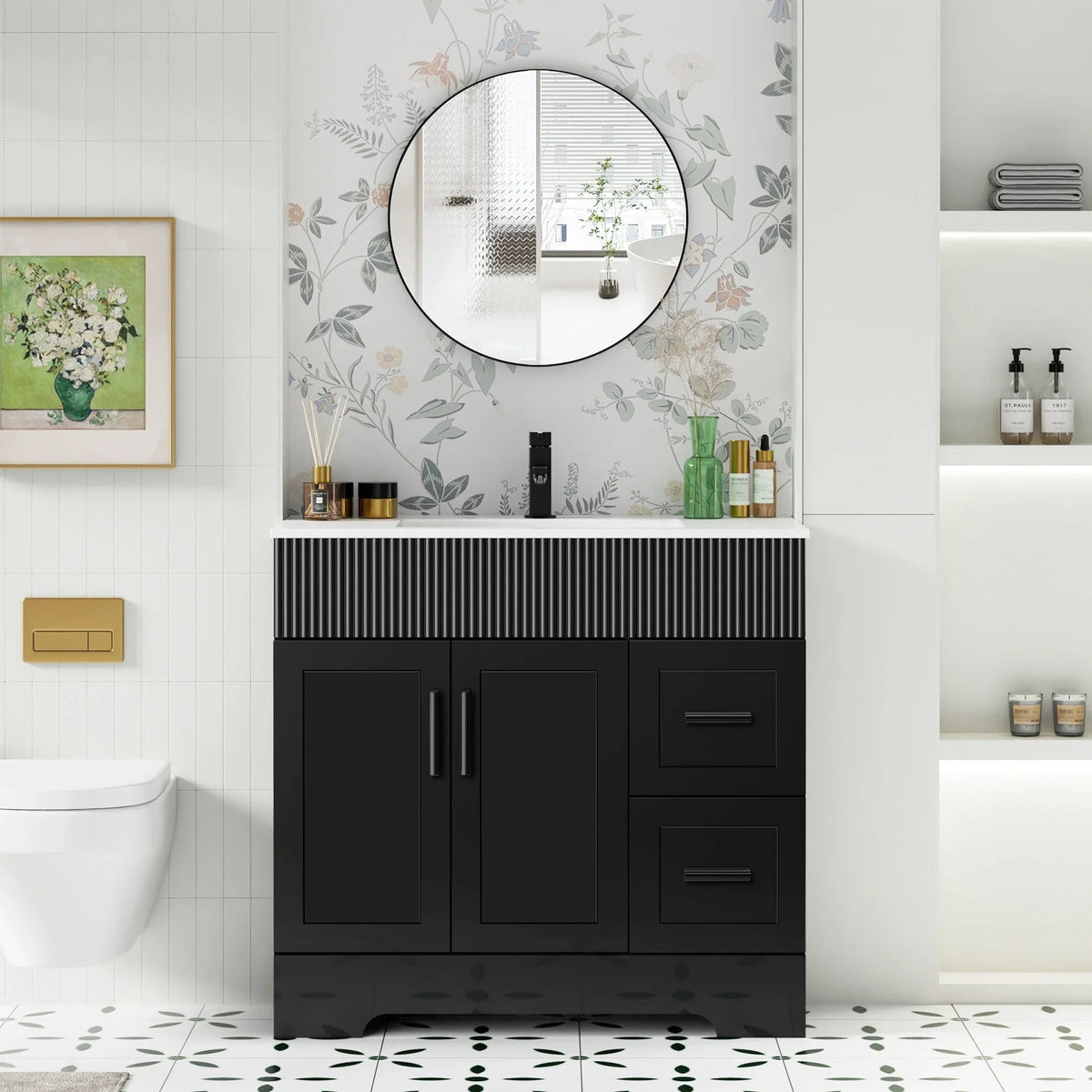 Wavy Line Ensemble meuble-lavabo de salle de bain 30/36/48 avec vasque & robinet