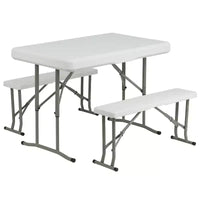 Emma and Oliver ensemble 3 pièces banc et table pliants en plastique portables