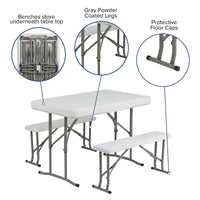 Emma and Oliver ensemble 3 pièces banc et table pliants en plastique portables
