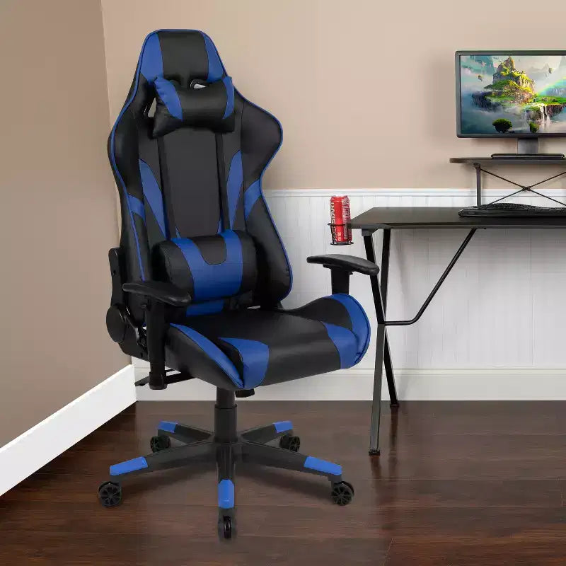 Emma and Oliver Chaise de jeu racing ergonomique avec dossier entièrement inclinable en LeatherSoft rouge
