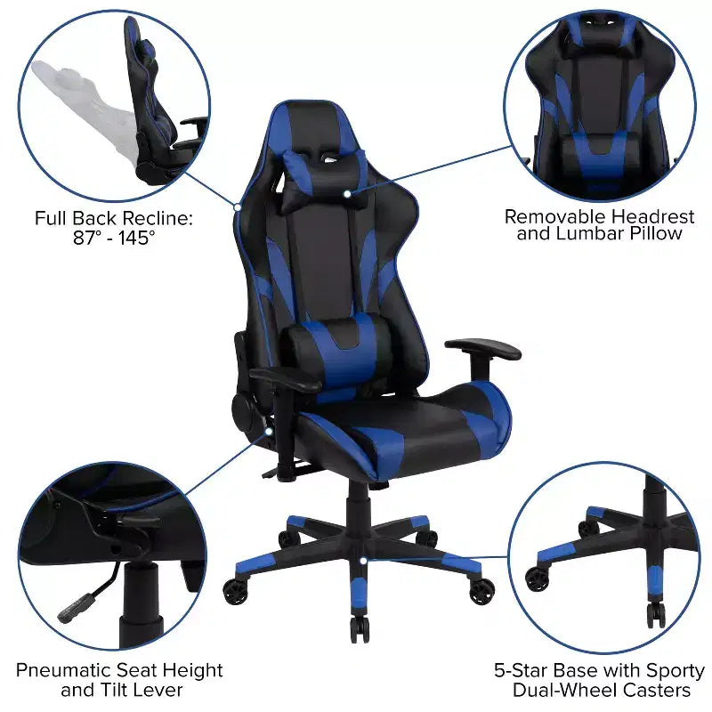 Emma and Oliver Chaise de jeu racing ergonomique avec dossier entièrement inclinable en LeatherSoft rouge