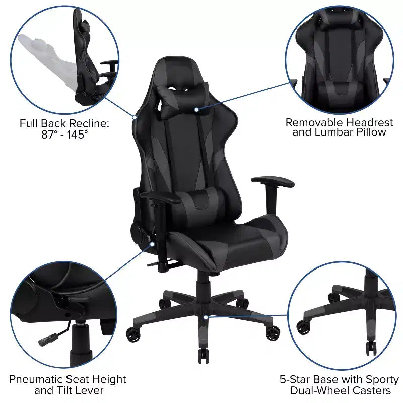 Emma and Oliver Chaise de jeu racing ergonomique avec dossier entièrement inclinable en LeatherSoft rouge